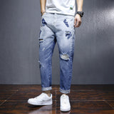 Men Distressed Jeans Man Ripped Jean Destructed Denim Pants Cropped Pants Men Spring Summer New Personalized Gradient Jeans Men