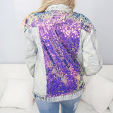 Denim Sparkle Jacket Denim Jacket Sequined Gradient Ripped Jacket Women