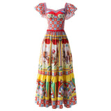 Russian Style Dress Printed High Waist Commuter Yellow Skirt