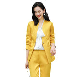 Women Pants Suit Uniform Designs Formal Style Office Lady Bussiness Attire Yellow Spring And Autumn Fashionable Suit