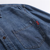 Men Shacket Long Sleeve Autumn Shirt Autumn Gradient Color Washed-out Vintage Denim Shirt