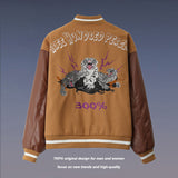 Mens Fall Outfits Retro Biker's Flight Jacket PU Leather Harajuku Embroidered Hip Hop Baseball Uniform Jacket