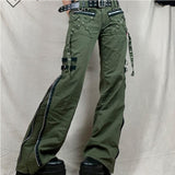 Low Rise Jeans Punk Non-Mainstream Low Waist Zipper Split Denim Casual Wide Leg Pants