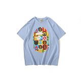 A Ape Print T Shirt Printed Round Neck Casual Short Sleeve Multi-Color Blocks Ape Head T-shirt