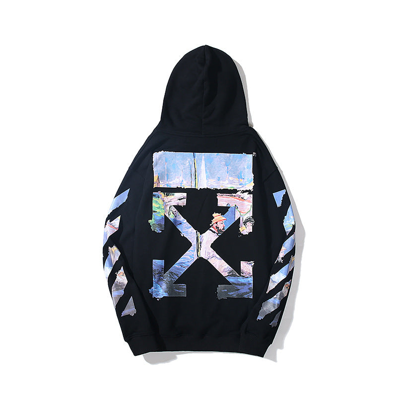Autumn And Winter Monet Oil Painting Series Round Neck Pullover Hooded Sweater