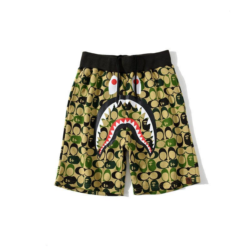 A Bath Ape Shorts Shark Head Dinosaur Joint Camouflage Casual Shorts Fifth Pants Middle Pants