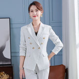 Women Pants Suit Uniform Designs Formal Style Office Lady Bussiness Attire Fashion Autumn And Winter Striped Suit Two-Piece Suit