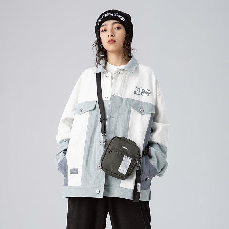 Men's Spring Large Size Sports Contrast Color Stitching Lapel Monochrome Jacket Men's Retro Jacket Youth Jacket Men Jacket