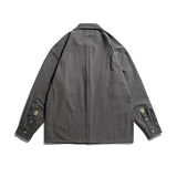 Men Shacket Long Sleeve Autumn Shirt Autumn Vintage Shirt Solid Color Neutral Embroidery Pocket Long Sleeve Men