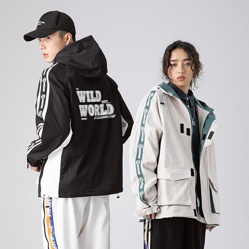 Men's Spring plus Size Retro Sports Hooded Jacket Men's Spring Shell Jacket Overalls Neutral Men Coat