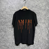 Amiri T Shirt Orange Splash Paint Printed Casual Round Neck