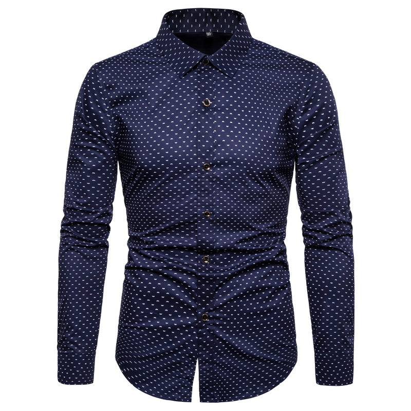 Men's Slim Print Long Sleeve plus Size Fashion Casual Exercise Vintage Men Shirt