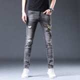 Men Distressed Jeans Man Ripped Jean Destructed Denim Pants Man Spring Summer Jeans Spring Slim-Fitting Elastic plus Size Retro Sports Trousers Trendy Jeans Men's Jeans