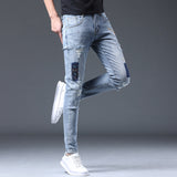 Men Distressed Jeans Man Ripped Jean Destructed Denim Pants Man Spring Summer Jeans Spring Slim-Fitting Stretch Patch Jeans Men's Trend Men Jeans