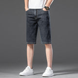 Mens Jean Shorts Summer Denim Shorts Men's Loose Elastic Business Bermuda Shorts plus Size Five-Point Denim