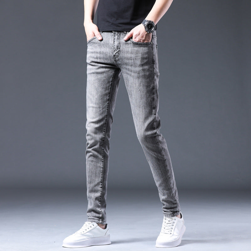 Man Spring Summer Jeans Spring Slim-Fitting Stretch Gray Pencil Pants Jeans Men's Jeans