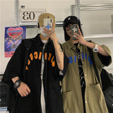 Harajuku Clothing Men's Casual Shirts One Shirt Trendy Summer Ins Harajuku Style American Letter Print Workwear Short Sleeve Shirt Cardigans for Men and Women Top Fashion