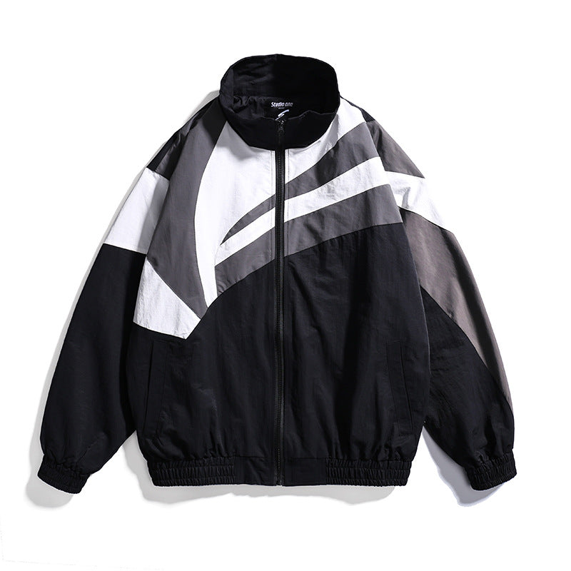 Spring plus Size Retro Sports Creative Coat Stitching Contrast Color Stand-up Collar Sports Jacket Men's Jacket Trendy Men Jacket