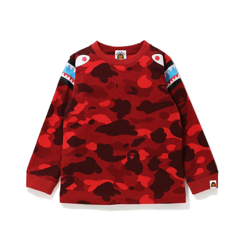A Ape Print for Kids Sweatshirt Camouflage Blue Purple Red Shark Casual round Neck Baby Sweater