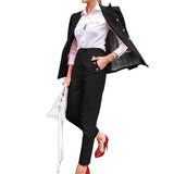 Women Pants Suit Uniform Designs Formal Style Office Lady Bussiness Attire Autumn Solid Color Long Sleeve Casual Suit Jacket Two-Piece Set Female