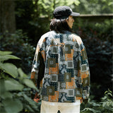 Men Shacket Long Sleeve Autumn Shirt Autumn Irregular Patch Stitching Casual Couple Shirt