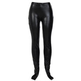 Leather Leggings Autumn Winter Sexy Pure Color Tight Hip Hollow out Narrow Bottom of a Trouser Leg Pants