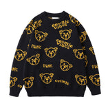Men Fall Outfits Hip Hop Bear Jacquard Loose-Fitting Pullover Sweaters Coat
