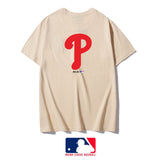 MLB T Shirt Men's and Women's Embroidered NY Rear Big P Letter Crew Neck Short Sleeve T-shirt