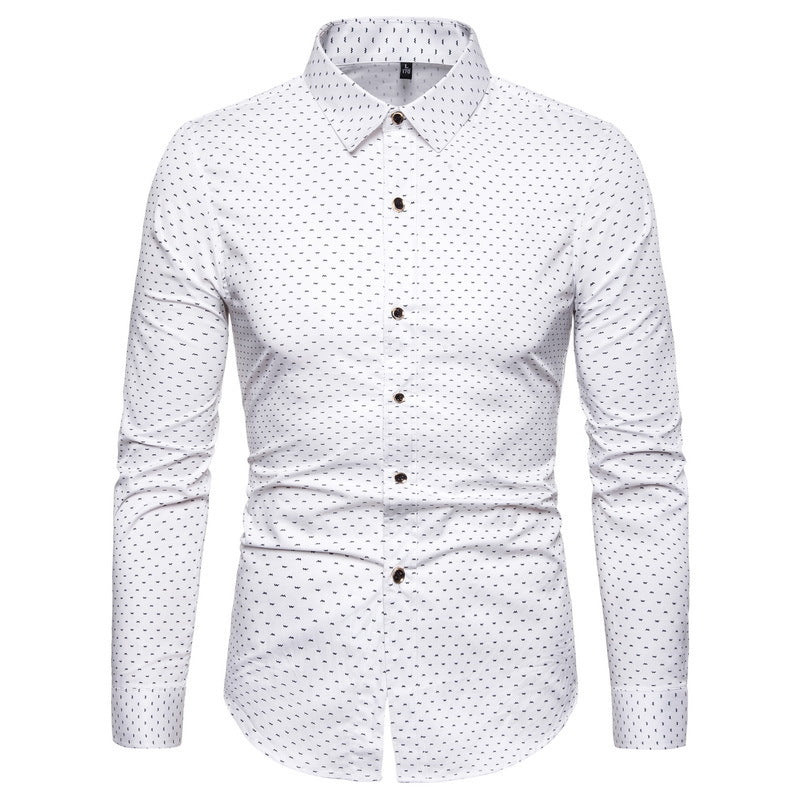 Men's Slim Print Long Sleeve plus Size Fashion Casual Exercise Vintage Men Shirt