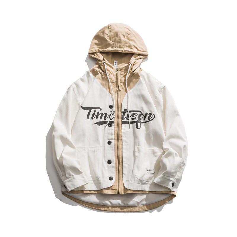 Men's plus Size Retro Sports Jacket Men's Casual Spring Fashion Brand Hooded Color Contrast Coat Men's Jacket Men's Coat