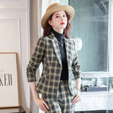 Women Pants Suit Uniform Designs Formal Style Office Lady Bussiness Attire Plaid Fall/Winter Fashion Waist Trimming Slimming Suit Pant Two-Piece Set