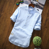 Men's Large Size Retro Sports Summer Short Sleeve Shirt Men's Three-Quarter Sleeve Shirt Cotton Linen Breathable Half Sleeve Men's Large Size Top Men Spring Hoodie