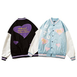 Mens Fall Outfits High Street Vintage Love Embroidered Coat Street Baseball Uniform Jacket