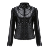 Hot Pink Motorcycle Jacket Women Casual Leather Clothing Stand-up Collar Jacket