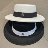 Cam Newton Hats Women's M-Marked Woolen Hat Autumn and Winter British Retro French Flat Top Fedora Hat