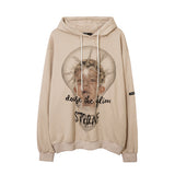Mens Fall Outfits Portrait Printing Terry Hooded Sweater Couple Loose Top