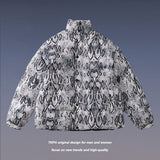 Men Fall Outfits Thickened Snake Print Stand-up Collar Cotton-Padded Coat Coat