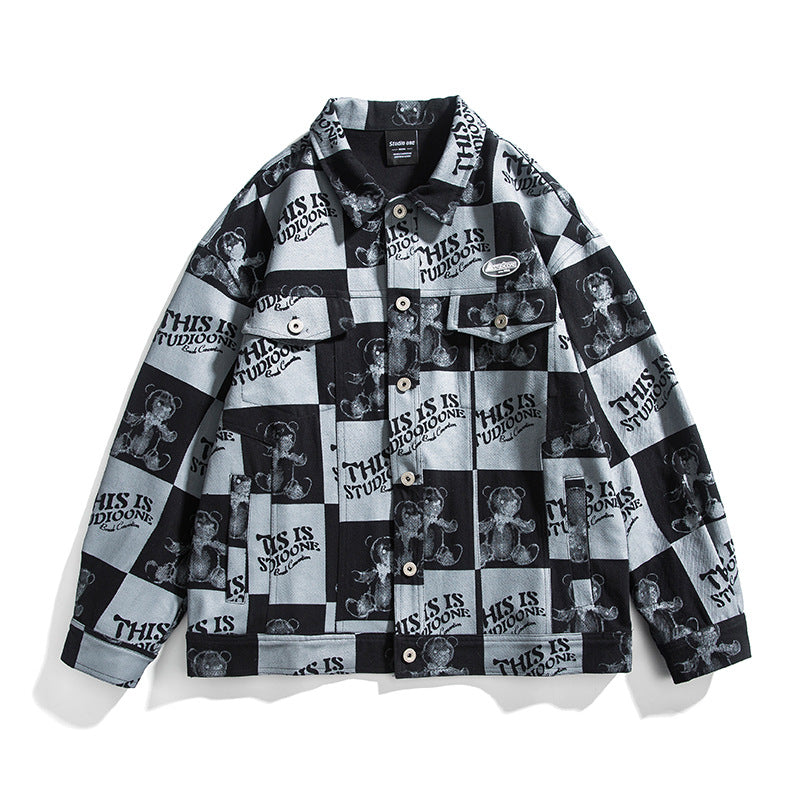Spring Large Size Sports Vintage Printed Lapel Jacket Men's Fashionable Jacket Men Jacket