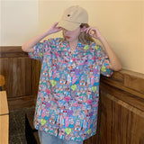 Harajuku Clothing for men Casual Shirts Printed Shirt Retro Loose Short Sleeve Top Print