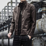 Urban Leather Jacket Men PU Leather Coat Male Teen Stand Collar Punk Male Motorcycle Leather Jacket