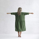Green Fairycore Dress Idle Style Cotton and Linen plus Size Casual Polo Collar Solid Color Shirt Dress for Women