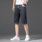 Mens Jean Shorts Summer Denim Shorts Men's Loose Straight Stretch Summer Pants Large Size Cropped Denim