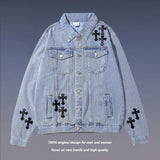 Mens Fall Outfits Vintage Washed Denim Jacket Loose High Street Denim Jacket