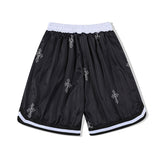 Basketball Shorts Fashion Zipper Loose Basketball Sports Fifth Pants High Street Cross Printed Mesh Casual Shorts