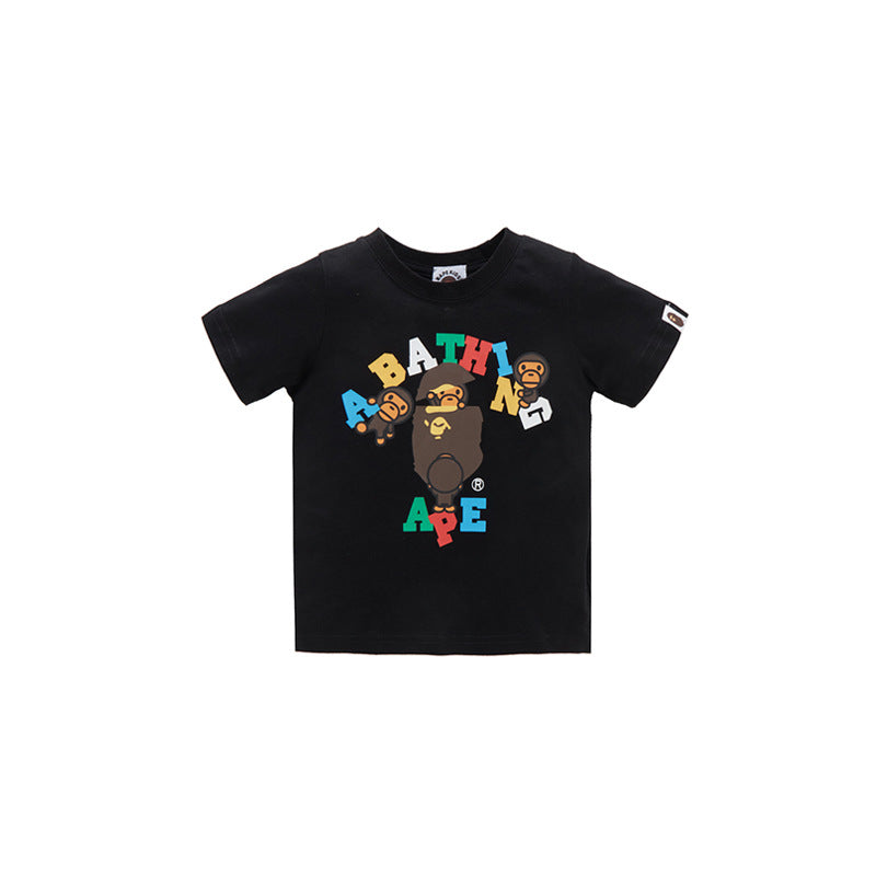 A Ape Print for Kids T Shirt Short Sleeve Letter Little Monkey T-shirt Hip Hop