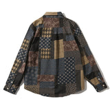 Men Shacket Long Sleeve Autumn Shirt Fall Lapels Loose Plaid Casual Retro Shirt