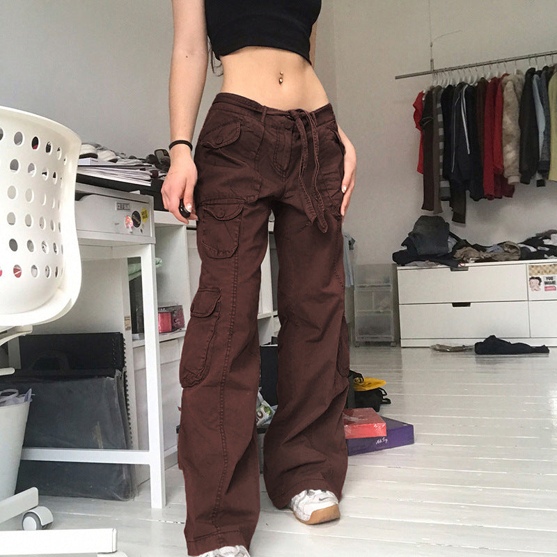 Low Rise Jeans Vintage Gray Cargo Jeans Women's Low Waist Loose Casual Trousers