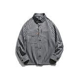 Men Shacket Long Sleeve Autumn Shirt Autumn Stripes Lapel Long Sleeve Shirt