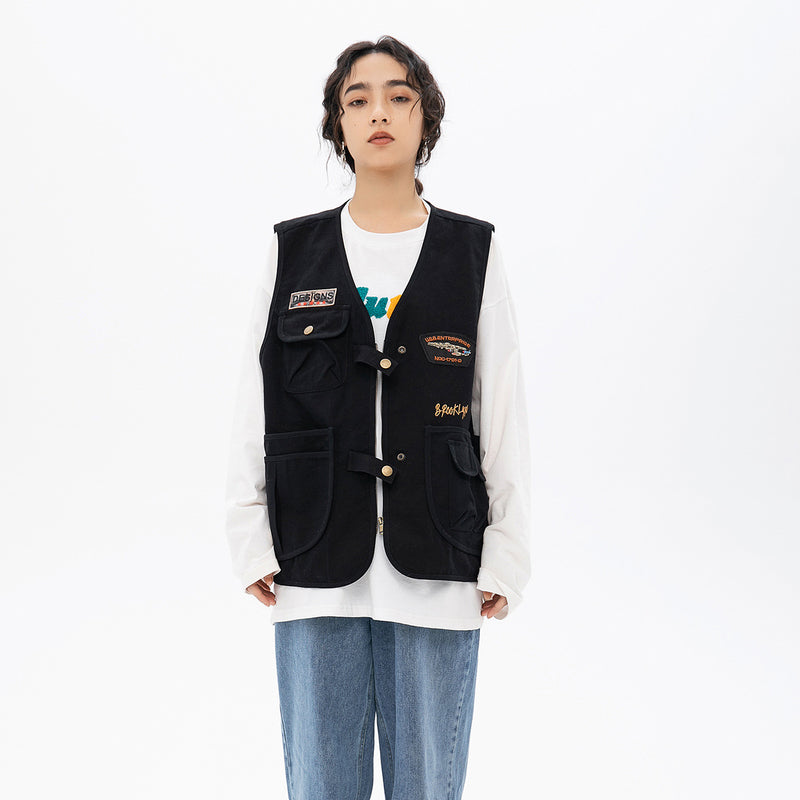 Men's Clothing Spring plus Size Retro Sports Men's Vest Military Badge Labeling Tooling Casual Jacket Men Coat