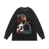 Mens Fall Outfits Punk Retro Flame Love Long Sleeve T-shirt Hip Hop Distressed Loose Oversize Sweater